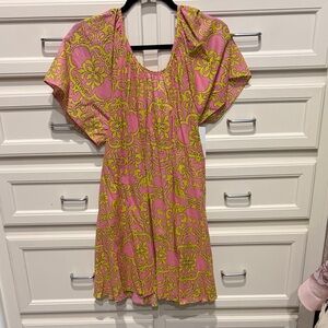 Misa Los Angeles Pink & Yellow Floral-Scroll Kids Dress